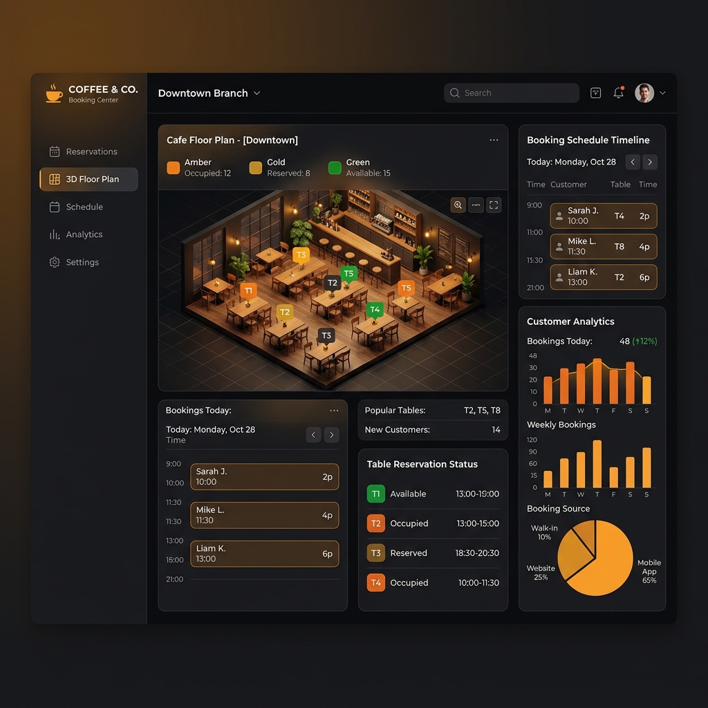 F&B Cafe Booking Dashboard Mockup